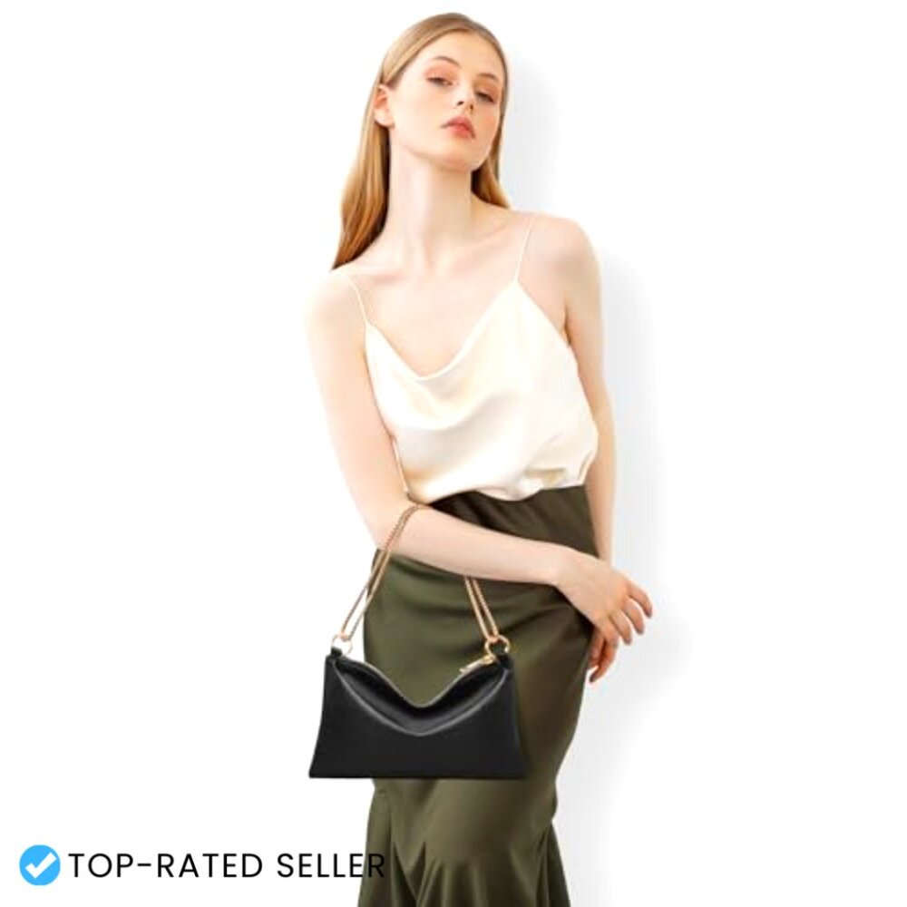Satin Evening Clutch with Detachable Chain Strap Elegant Prom Wedding Party Bag - Picture 7 of 7